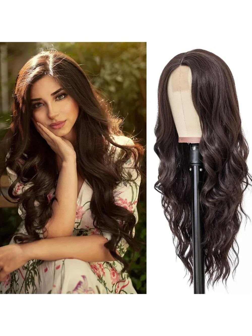 Women's Chocolate Brown 26 Inch Natural Looking Heat Resistant Long Wavy Wigs